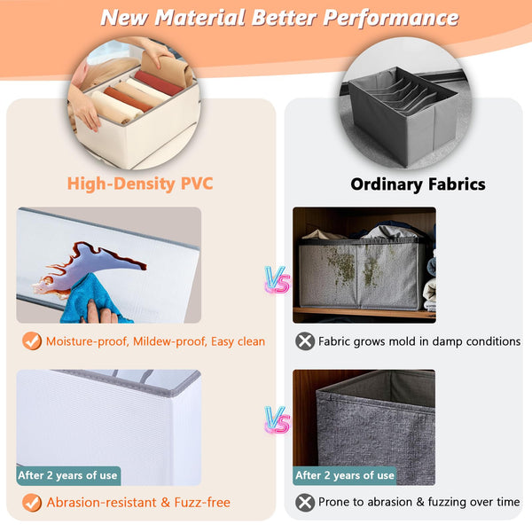 EASEVE 6 Pack Wardrobe Closet Organiser and Storage for Clothes - 7 Grids Foldable Drawer Dividers Organizer for Jeans | Trousers | Shirts | Pants,