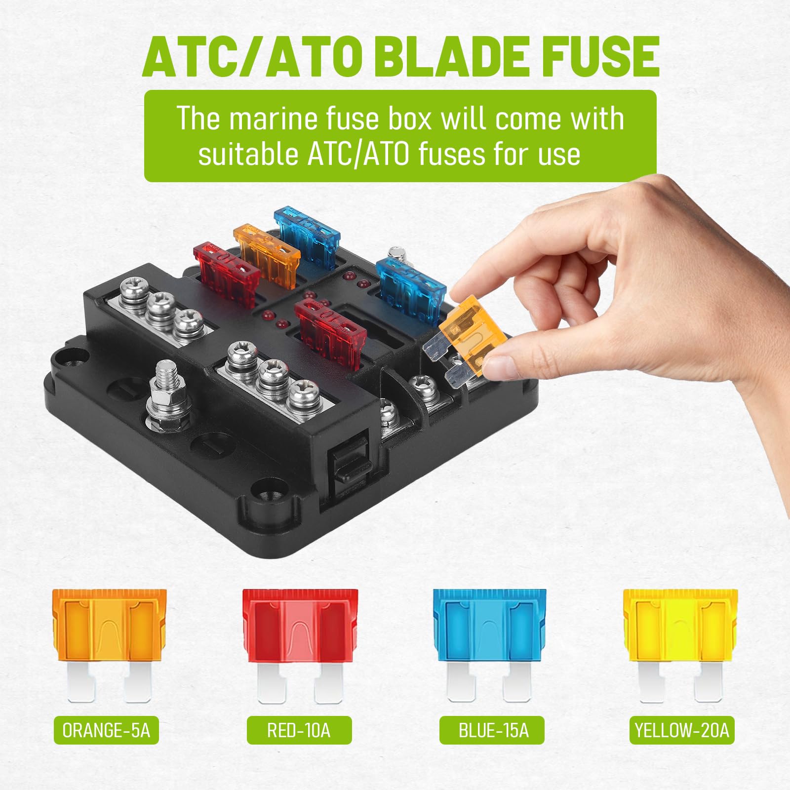 Chelhead 6 Way Boat Fuse Block with LED Indicator 6 Circuit Blade Fuse Blocks 12 Volt Automotive Waterproof with Negative Bus Suitable for 12V/24V Car RV Trailer Truck