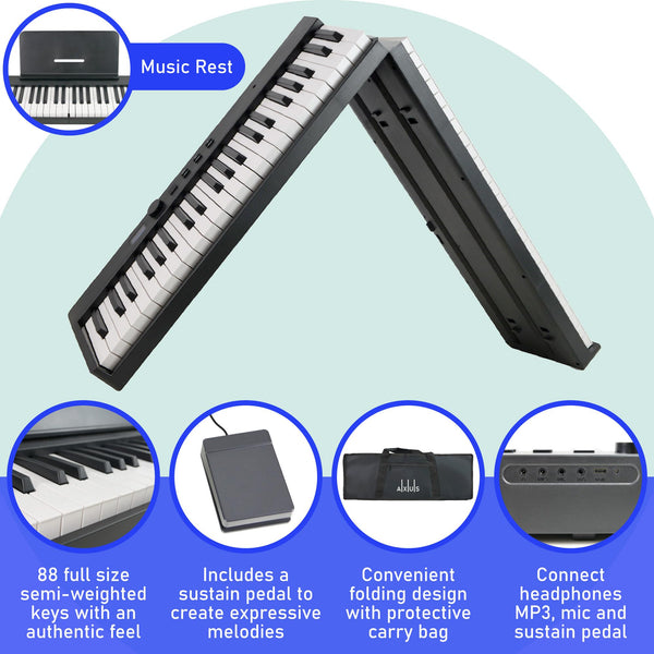 Axus AXD55 88 Key Digital Piano Keyboard with Touch Sensitive Keys, Sustain Pedal and High-Level Features and Functions.