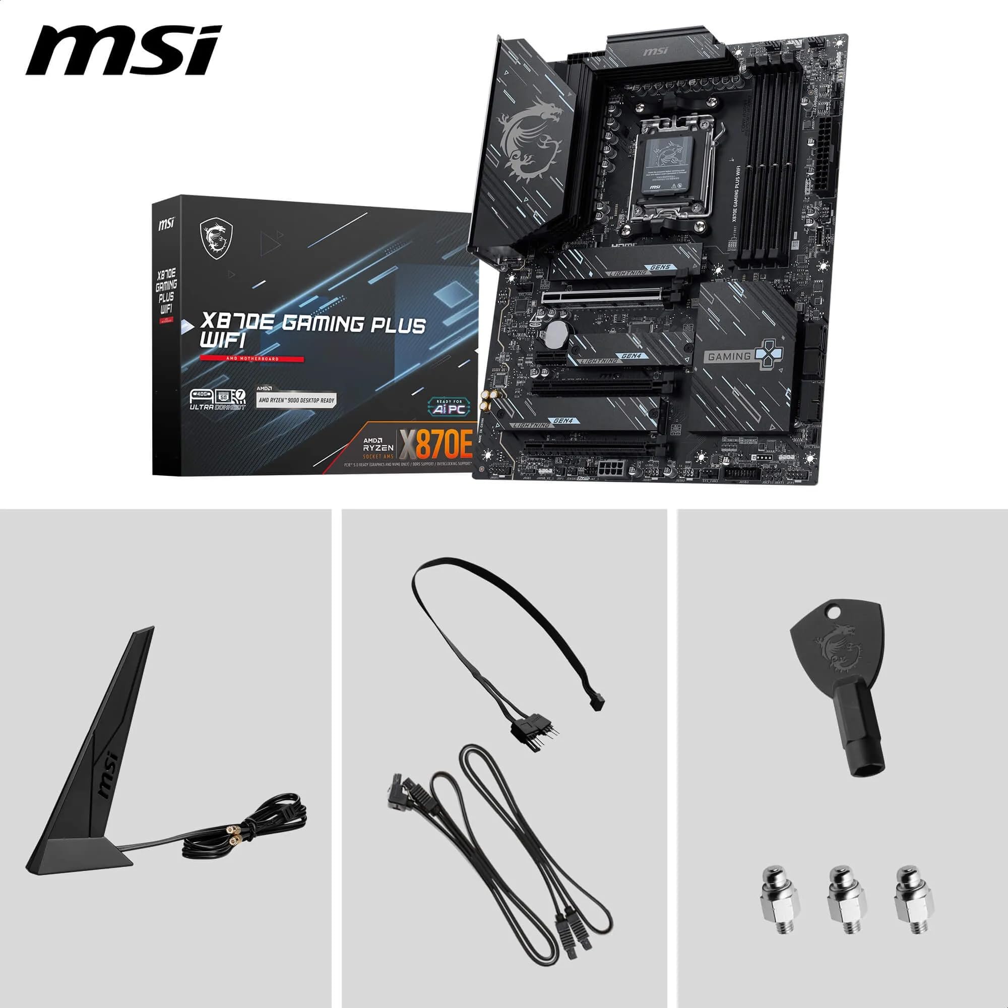MSI X670E GAMING PLUS WIFI Motherboard, ATX - Supports AMD Ryzen 9000 / 8000 / 7000 Series Processors, AM5 - 80A SPS VRM, DDR5 Memory Boost 7800+ MHz/OC, PCIe 5.0 x16, M.2 Gen5, Wi-Fi 6E