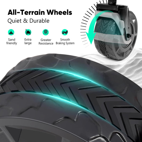 Sekey 332L Folding Festival Trolley with Expandable Tailgate, Patented Design Beach Cart - Diamond Collapsible, Wide All-Terrain Wheels, Brake, 350LB Load Capacity Heavy Duty Wagon for Camping, Black