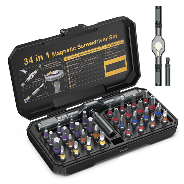ORIA 24 in 1 Magnetic Ratchet Screwdriver Set with S2 Steel Bits & Detachable T-Handle, Portable Tool Kit in Case for Home DIY, Computer, Electronics Repair, Furniture
