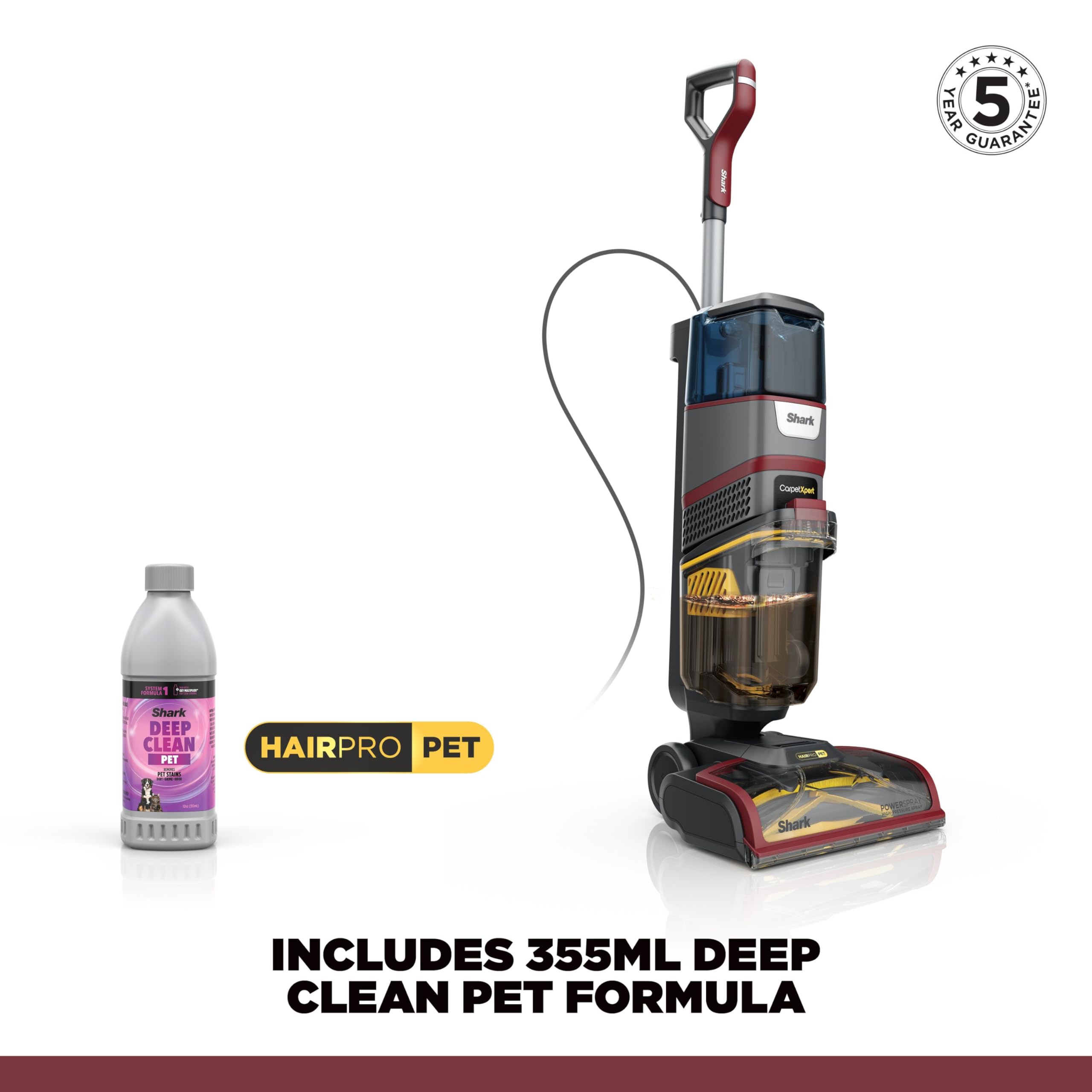 Shark CarpetXpert HairPro Pet Carpet Cleaner with Anti-Clog, Anti-Clump, Anti-Tangle, Removes Stains & Odours from Carpets & Rugs, Includes Deep Clean Pet Formula, 1000W, EX220UK