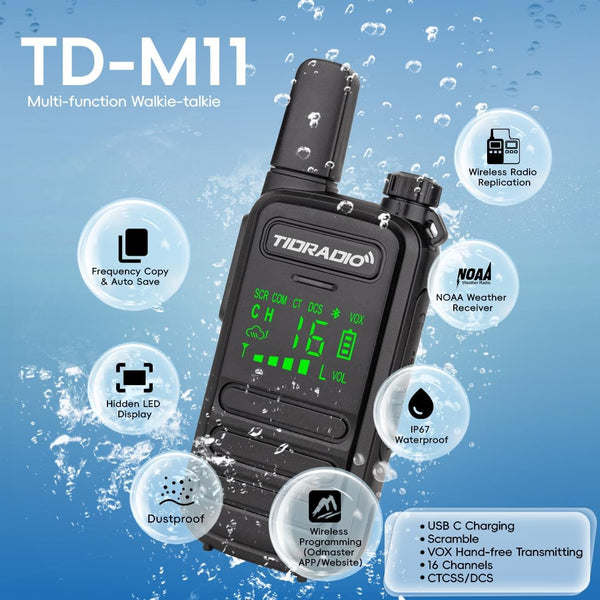 Walkie Talkies Waterproof IP67, TDRADIO TD-M11 PMR 446 Radio, Walkie Talkies for Adults Long Range with Wireless Programming,Frequency Copy,VOX,USB Charging, 2 Way Radio for Outdoor Activities-2 Pack