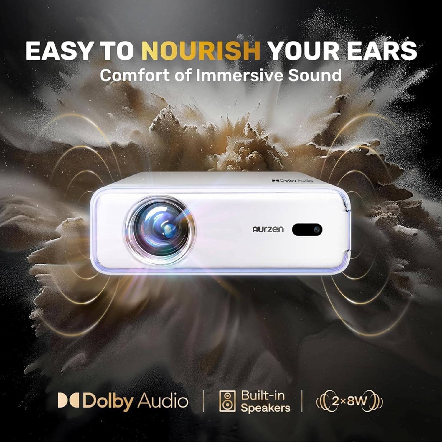 [NetfIix Officially & DoIby Audio] Aurzen Eazze D1 4K Supported Smart Projector with Auto Focus & Auto Keystone, 50% Zoom, HDR 10, 60Hz Portable Projector for iOS/Android/USB/TV Stick,White