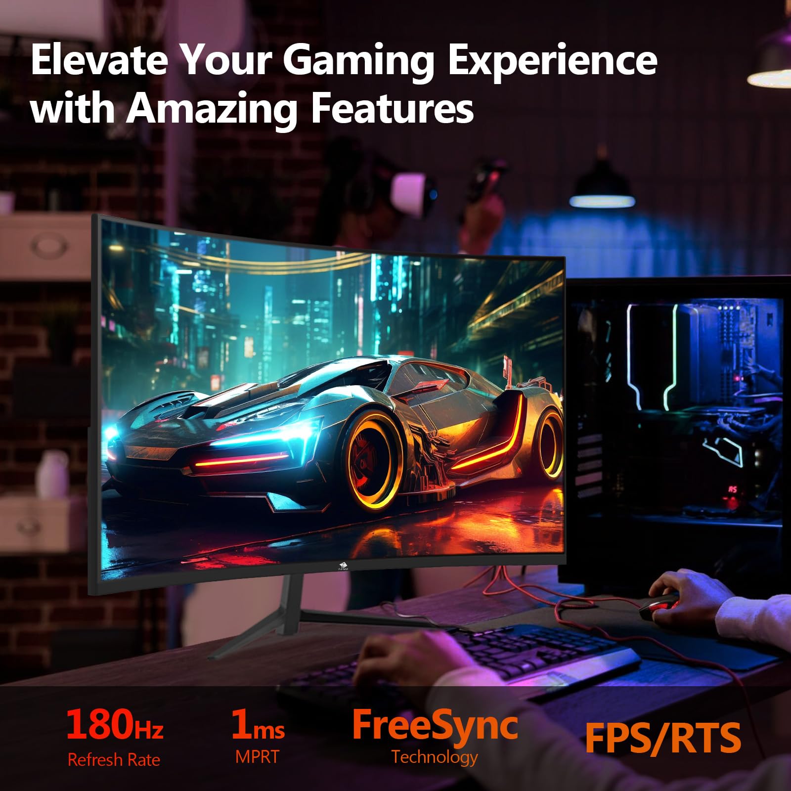 Z-Edge 24 Inch Curved Gaming Monitor 180Hz 1ms MPRT, 16:9 Full HD 1080P LED Monitor, VA Panel, 300cd/m² Brightness, FreeSync, HDMI & DisplayPort - Black