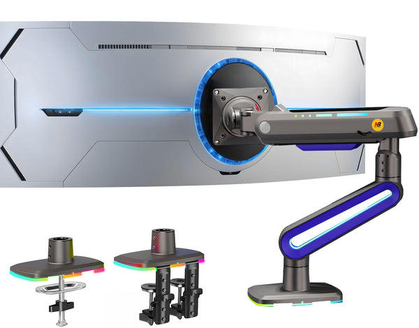 NB Ergonomic Monitor Stand for Screen 32 to 60 inch, RGB Ultrawide Curved Monitor Arm 49 57 inch - Load up to 20 kg, VESA 75 & 100 mm (Black)