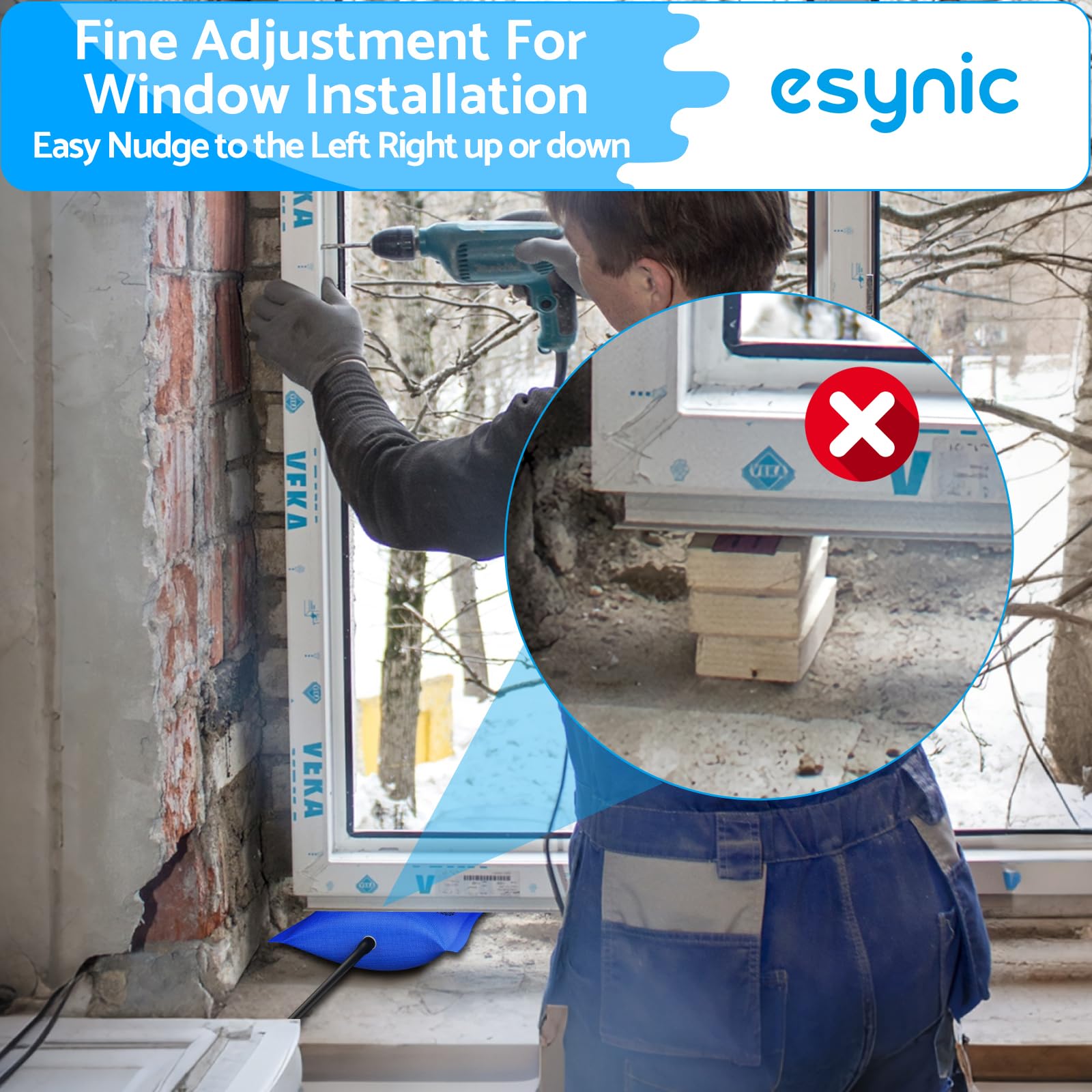 eSynic 3Pack Air Wedge Pump up Bag Inflatable Wedge Winbags Smooth TPU Air Bags for Lifting Door Air Wedge Door Lifter Pump Load-Bearing 297 Pounds/134KG with 4 Plastic Wedges-Blue