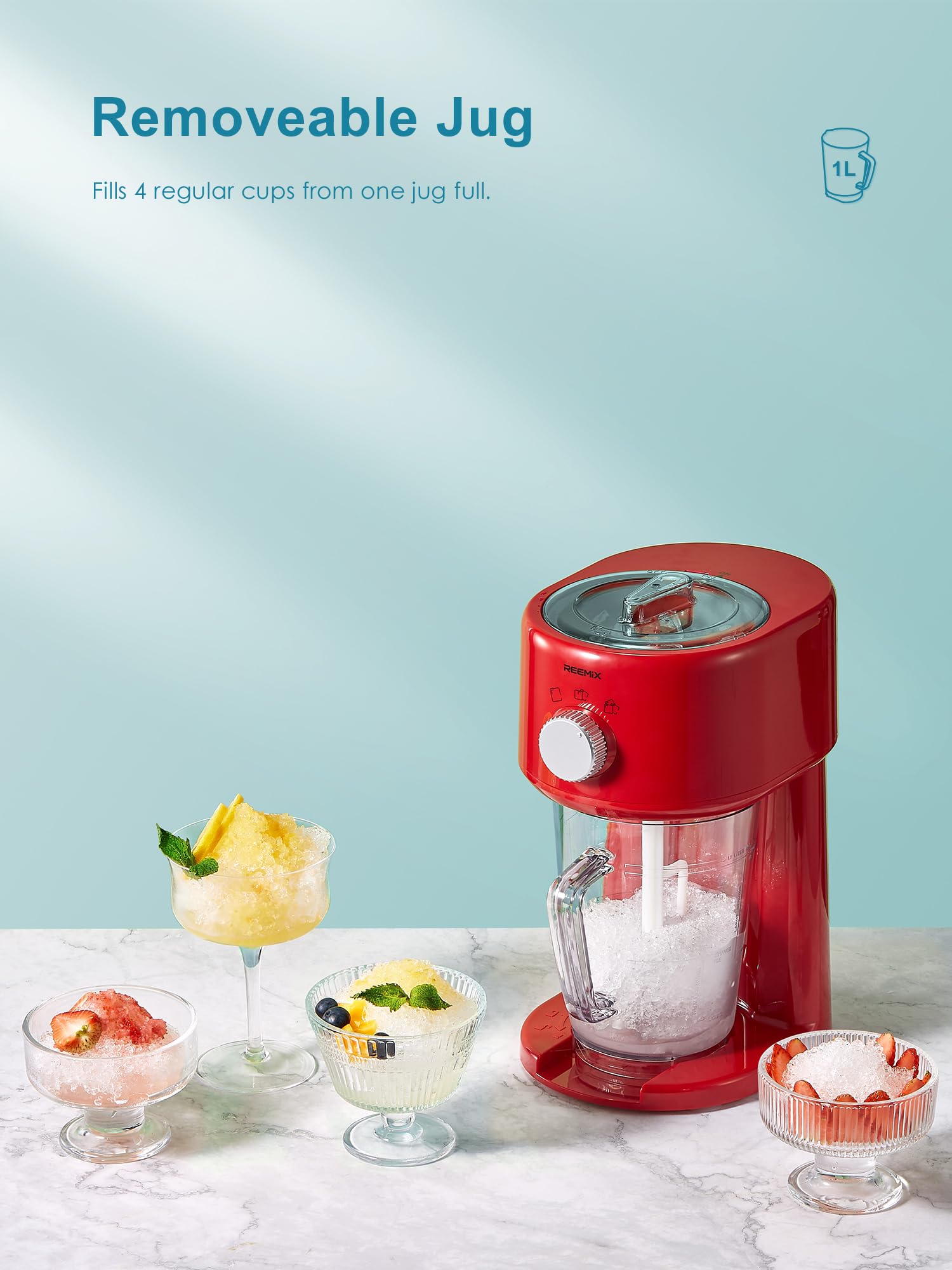 Electric Ice Crusher, Slushy Maker Ice Shaver with Removable Jug for Blending Slushies, Ice Crushing Machine for Snow Cones Slushies Smoothies, and