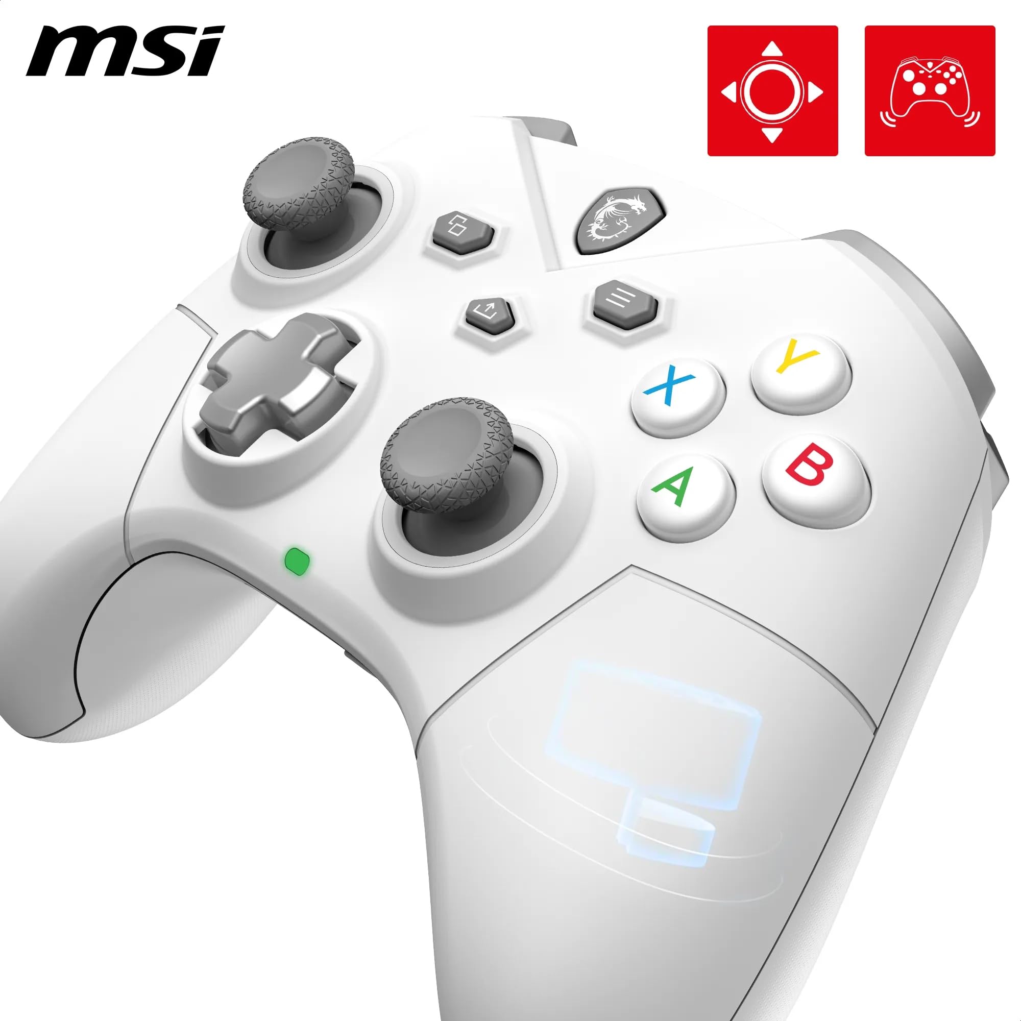 MSI FORCE GC20 V2 WHITE Wired PC Gamepad Controller - Interchangeable D-Pad Covers, Dual Vibration Motors, USB 2.0 - Wired