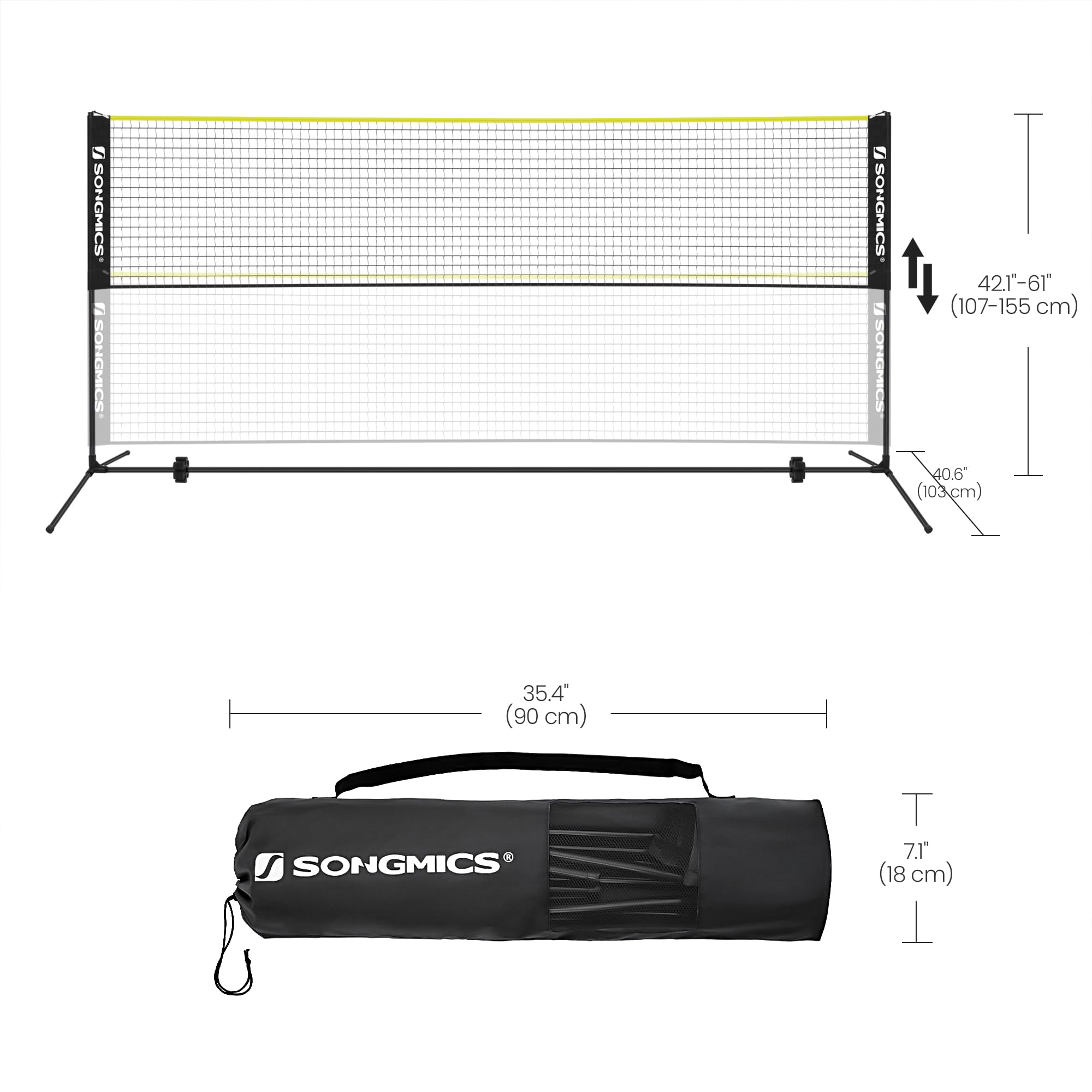 SONGMICS 3 m Badminton Net, Volleyball Net, Adjustable Poles Height, Portable Set for Tennis