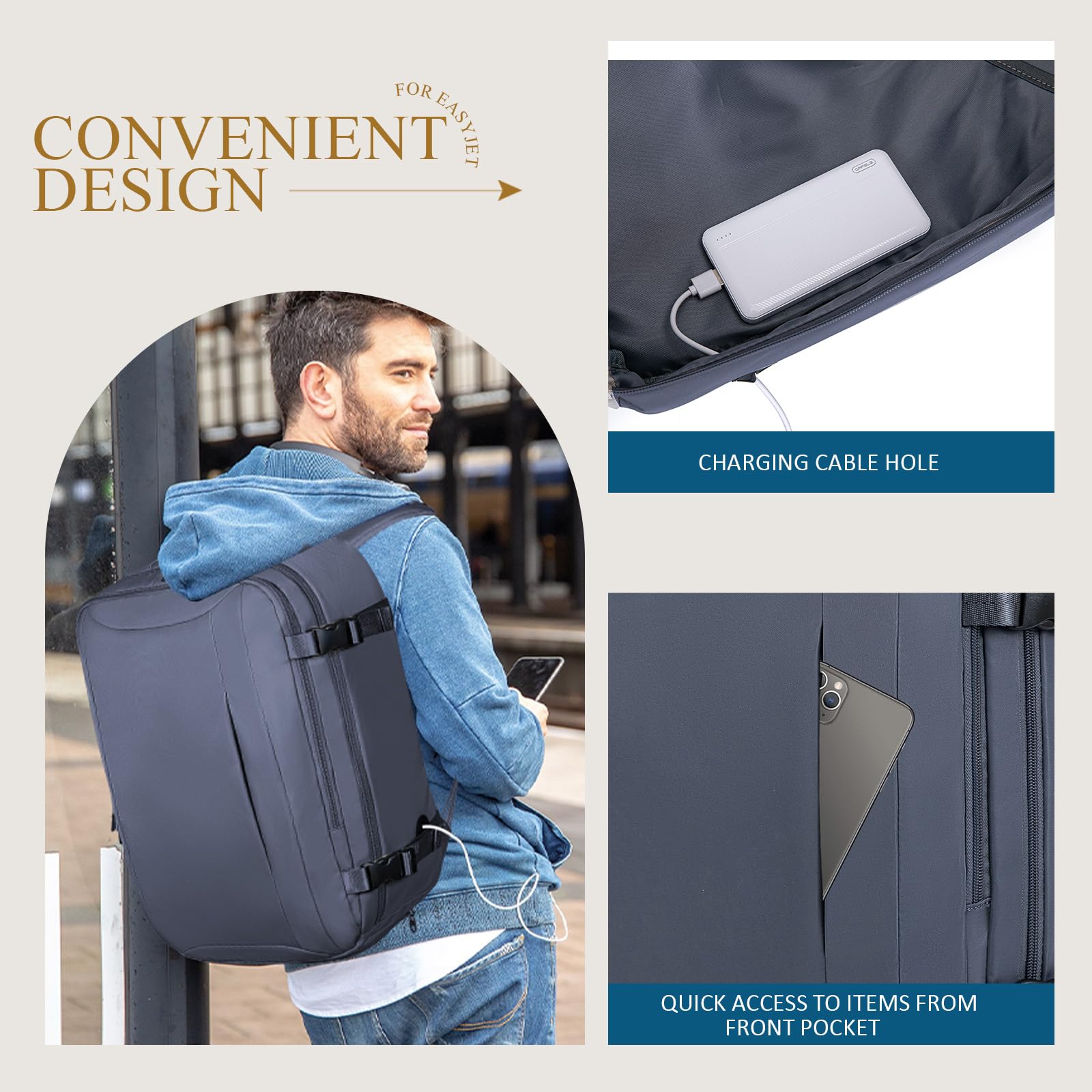 Cabin Bag 45x36x20 for New Easyjet, Underseat Cabin Luggage Bags Carry on Travel Backpack Cabin Size for Airplanes, 30L Hand Luggage Suitcase Water Resistant Laptop Backpacks Black