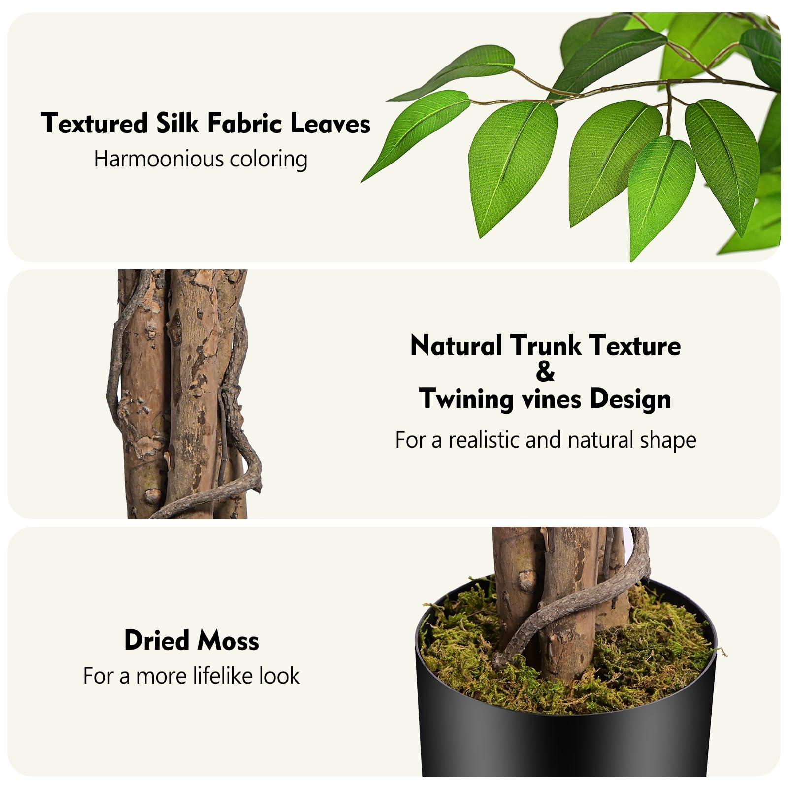 Keeplush 4ft Ficus Artificial Trees with Natural Curved Trunks, 120cm Tall Artificial Plants Tree for Indoor, Fake Ficus Tree Green Lifelike Home