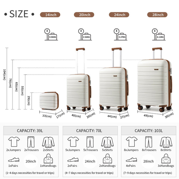 Kono Lightweight Suitcase Hand Luggage Polypropylene Hard Shell Travel Trolley