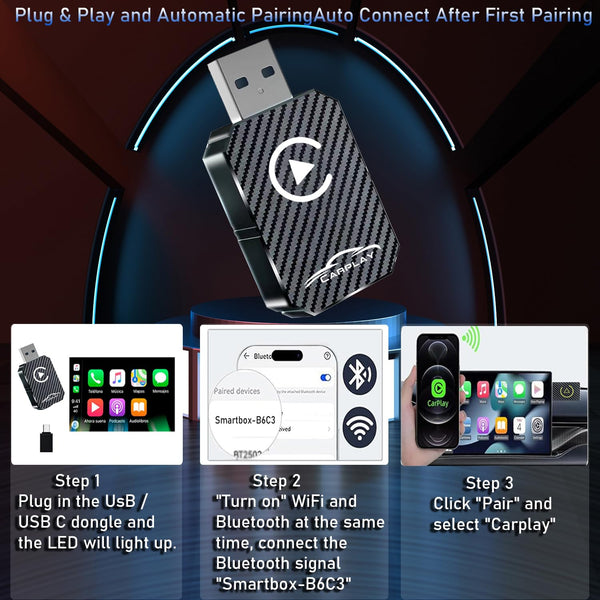 Wireless CarPlay Adapter 2024 Upgraded, Wireless CarPlay Dongle, Converts Wired CarPlay to Wireless, Plug and Play Car Play Wireless Adapter, Compatible with Cars from 2016 & iPhone iOS 12+（Black）