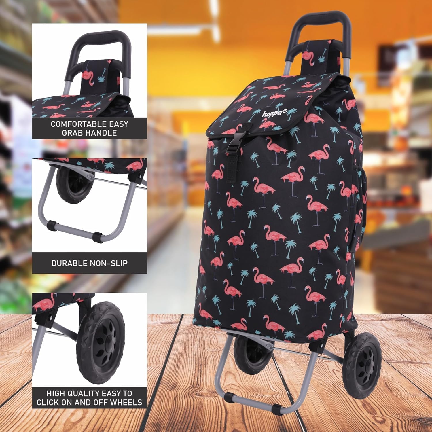Hoppa 57Ltr Lightweight Shopping Trolley 2025 model, Hard Wearing & Foldaway Push/Pull Cart for Easy Storage With 1 Year Guarantee