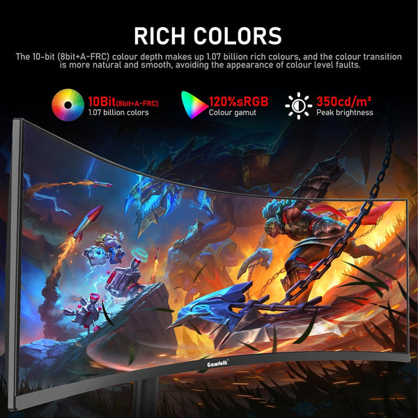 Gawfolk 34 Inch Ultrawide Curved 144Hz Gaming Computer Monitor 1500R PC Screen 21:9 UWQHD (3440x1440),Adaptive Sync,178° Viewing Angle,Display Port、HDMI 2.0, VESA75x75MM-Black