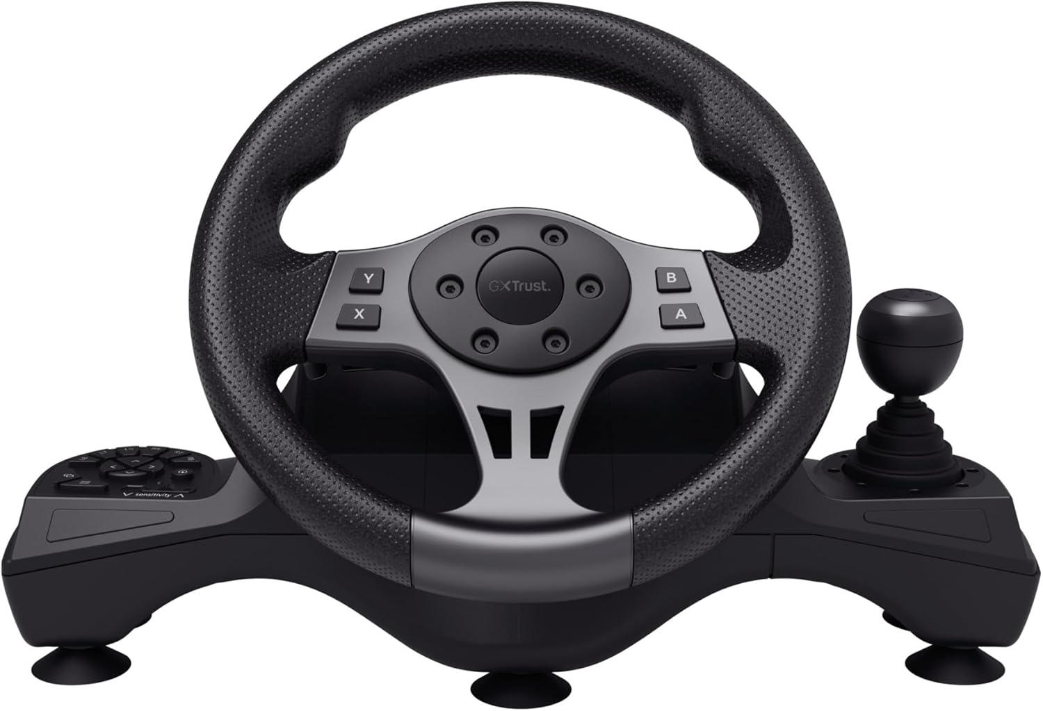 Trust GXT 289 Steering Wheel for Gaming PC, Xbox Series X/S, PS4, Nintendo Switch, Racing Wheel with Pedals, Paddle Shifters, Gear Stick, Vibration Feedback, for Farming Simulator / F1 / Gran Turismo