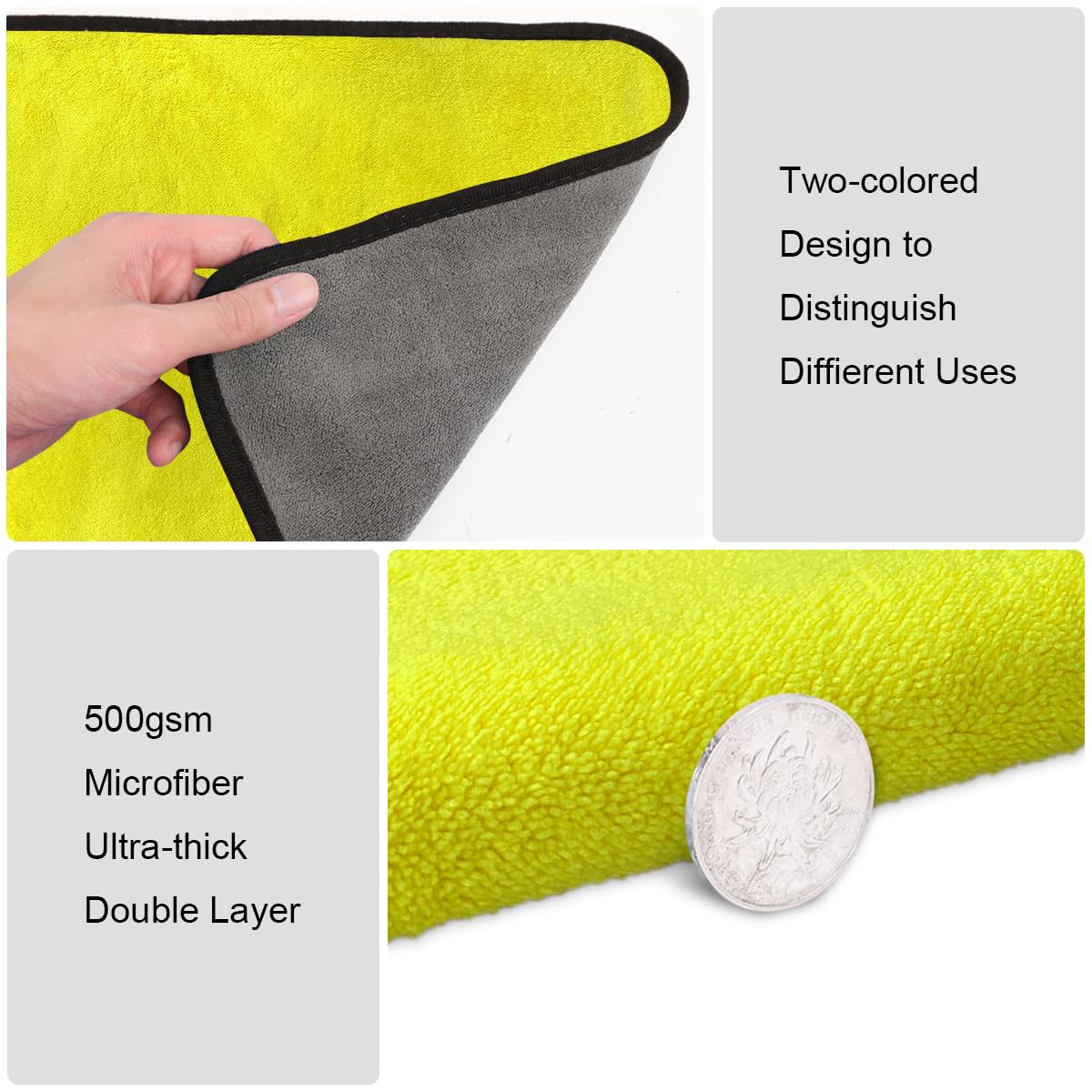 URAQT Microfibre Cleaning Cloths, 6 Pack, Two-layer Thickened Towels, Lint Free Super Absorbent Towel for Household and Car Washing, Drying, Detailing, 40x30cm