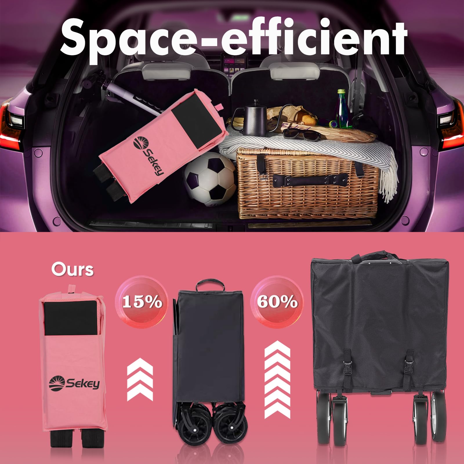 Sekey 200L Folding Festival Trolley with All-Terrain Extra Wide Wheels and Brake, Heavy-Duty Cart Loadable up to 150KG, Patented Four-Directional Foldable Design, Wagon for Beach Camping Outdoor, Grey