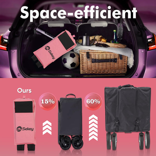 Sekey 200L Folding Festival Trolley with All-Terrain Extra Wide Wheels and Brake, Heavy-Duty Cart Loadable up to 150KG, Patented Four-Directional Foldable Design, Wagon for Beach Camping Outdoor, Grey