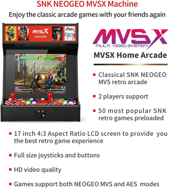 UNICO MVSX Home Arcade, Preloaded 50 SNK Neo Geo Official Licenced Retro Games, Support Two players to Play Games Concurrently, Including The King of Fighters/Metal Slug and More