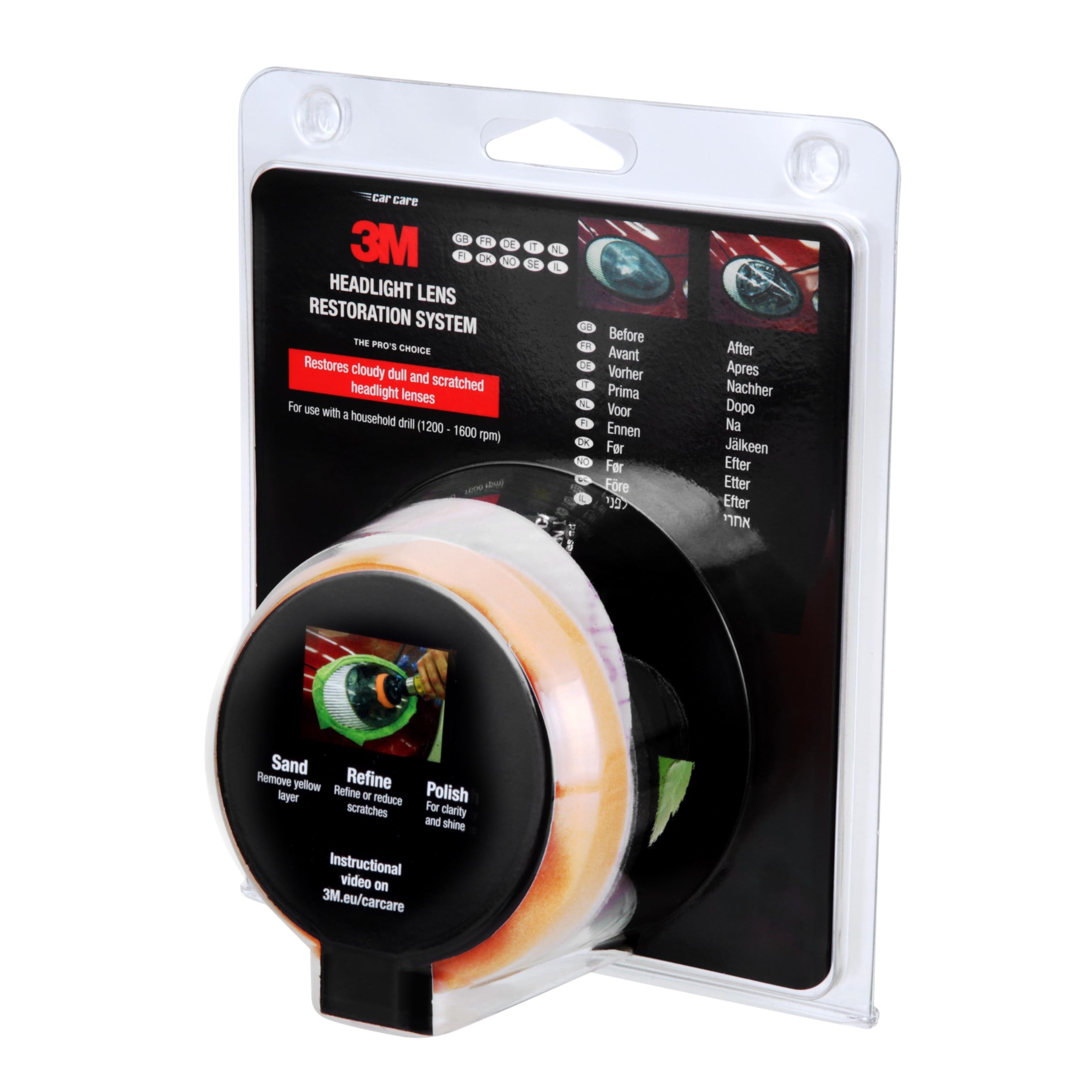 3M 39073 Headlight Lens Restoration Kit to Restore Dull/Faded/Discoloured Headlights For Car, 1 Pack, Smoke
