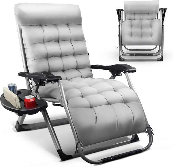 KEPLIN Square Tube Gravity Chair with Cushion – Extra-Wide 72cm Recliner, Adjustable Zero Gravity Lounger, Reinforced Frame, Supports 150kg, Premium Comfort for Indoor & Outdoor Relaxation – Black