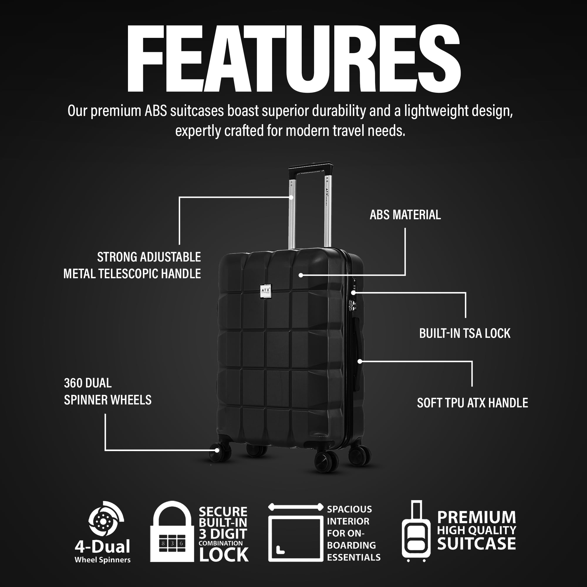 ATX Luggage Suitcase Large on 4 Dual Spinner Wheels Super Lightweight ABS Hard Shell Hold Check in with Built-in TSA Lock (Orange, 110 Liter)