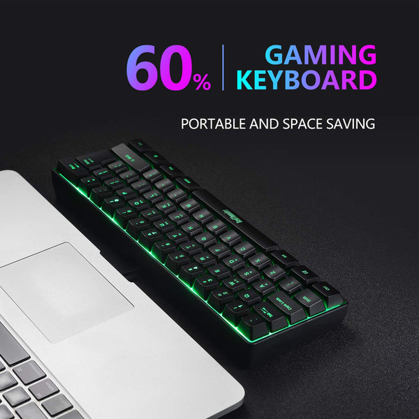 RedThunder 60% RGB Gaming Keyboard and Mouse Combo, UK Layout Ultra Compact Backlit Mini Keyboard, Lightweight 7200 DPI Cellular Optical Mouse, Portable Wired Gaming Set for PC PS5 Xbox Gamers (Black)