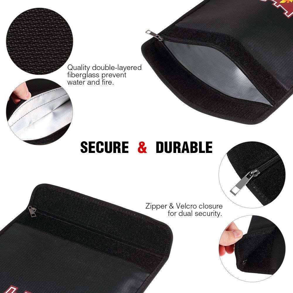 Fireproof Document Bag, 15" x 11" Solid Silicone Coated Fire Resistant & Water Resistant Money Fireproof Safe Storage for Jewelry, Zipper Closure for Maximum Protection