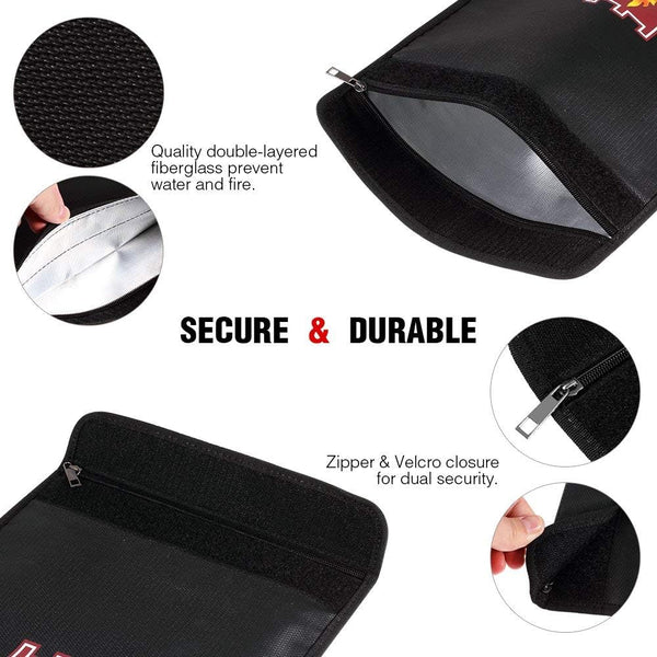 Fireproof Document Bag, 15" x 11" Solid Silicone Coated Fire Resistant & Water Resistant Money Fireproof Safe Storage for Jewelry, Zipper Closure for Maximum Protection