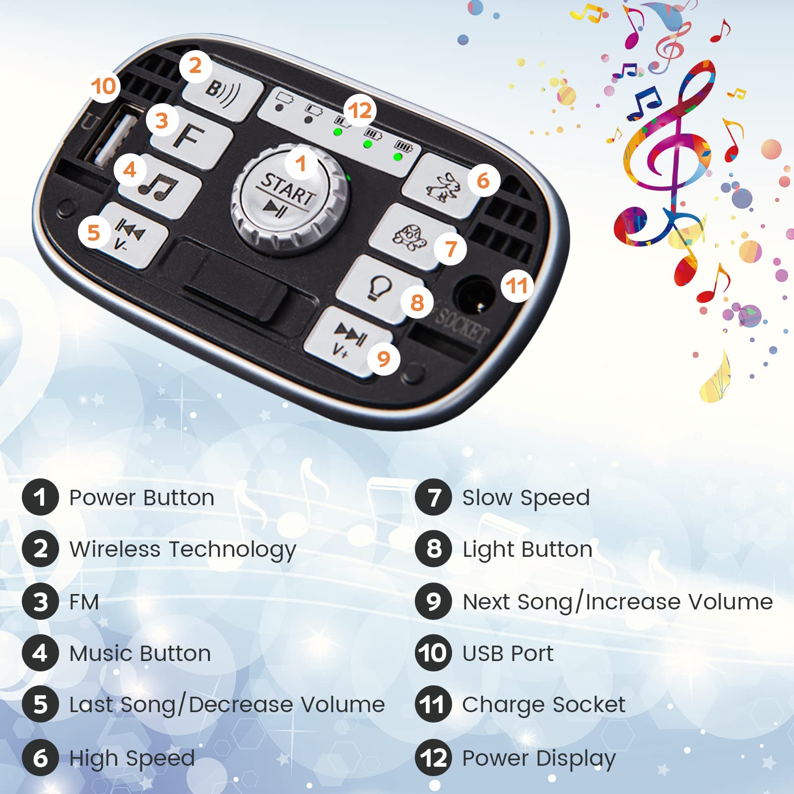 Kids Electric UTV, 2-Seater 12V Battery Powered Toy Car with Remote Control, Lights, Bluetooth, MP3, USB, FM, High/Low Speed & Suspension Spring, Children Ride on Car for 3-8 Years Old (Yellow)