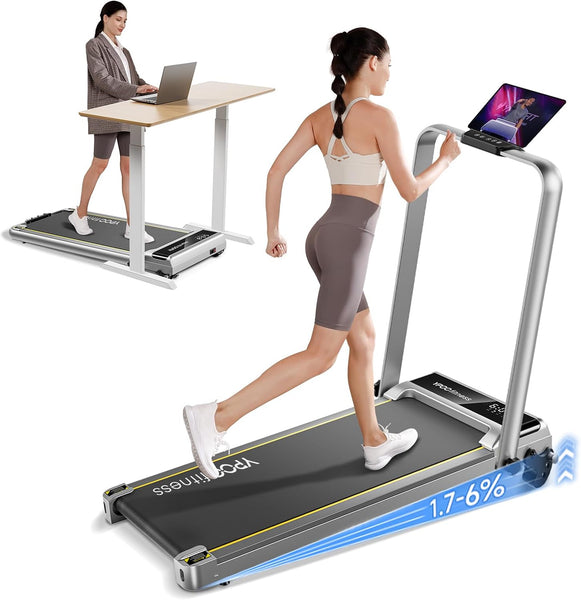 YPOO Walking Pad with Incline 3 in 1 Walking Pad with Handle 3 Level Incline, Portable Folding Treadmills for Home Foldable 300lbs Under Desk Treadmill LED Display Remote Control & APP