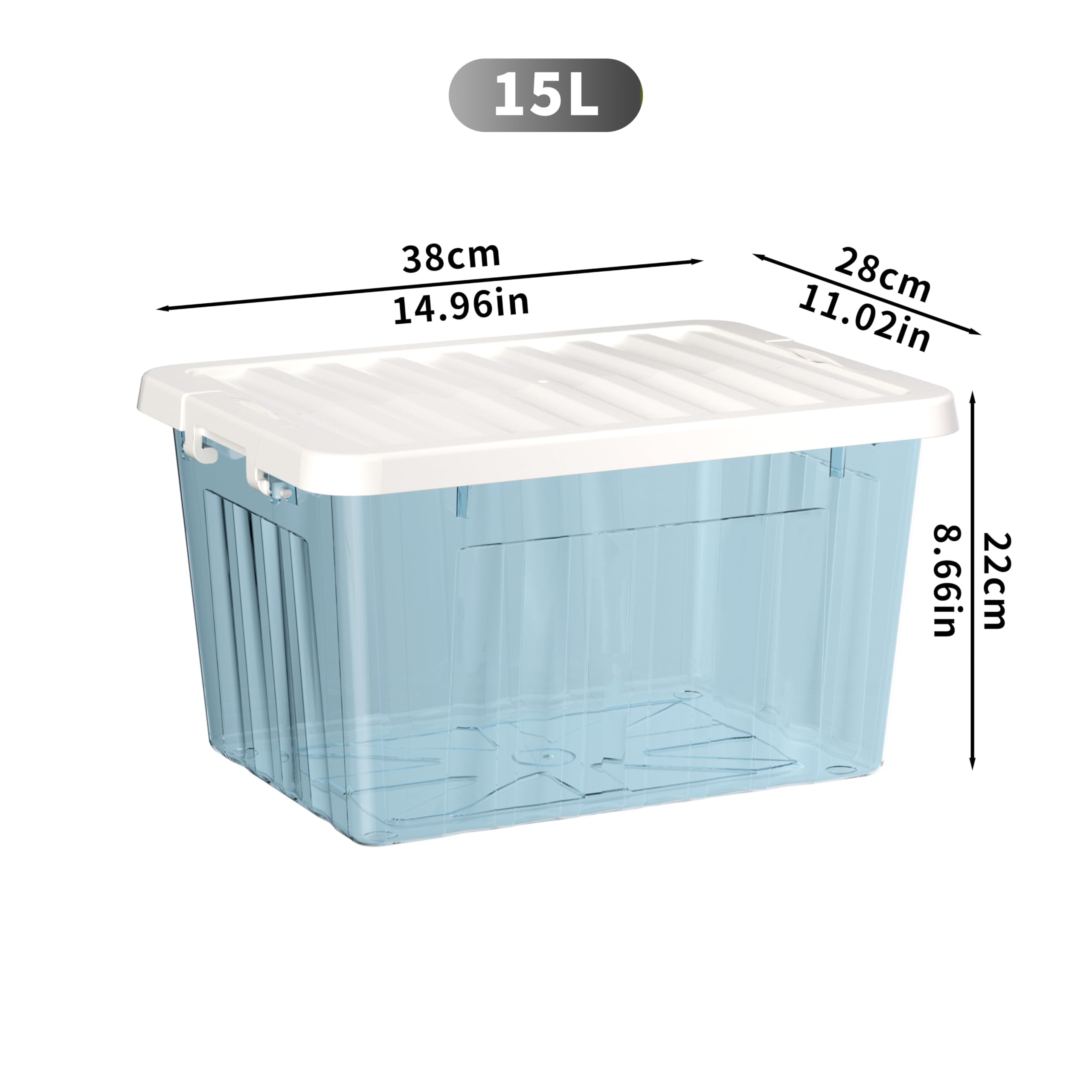 Cetomo 15L*4 Storage Boxes with Lids, Plastic Storage Bins with Latching Buckles, Click Closure, Stackable, Nesting, Organizer for Home Office