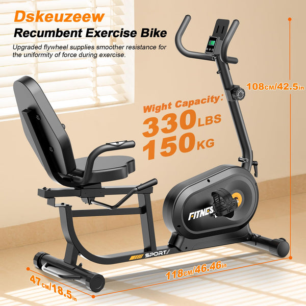 Jupgod Recumbent Exercise Bike, Recumbent Stationary Bike, 150KG Weight Capacity & 8-level Resistance, Magnetic Recumbent Bike with LCD Monitor, Heart Rate Handle