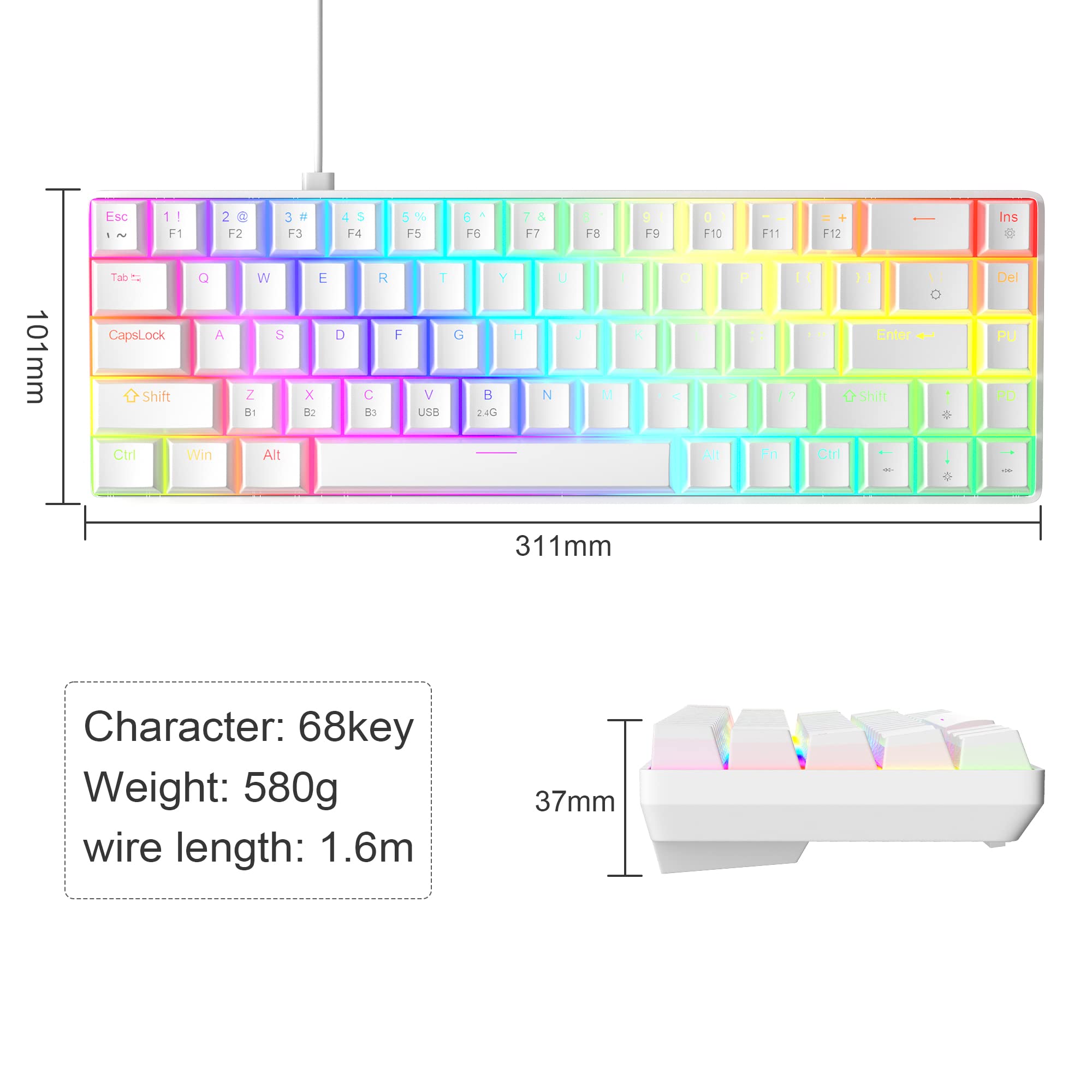 MageGee Portable 60% Gaming Mechanical Keyboard, Minimalist MK-Box Ice Blue Backlit Compact 68 Keys Wired Office Keyboard with Red Switch for Windows Laptop PC Mac Convenient(Gray & White)