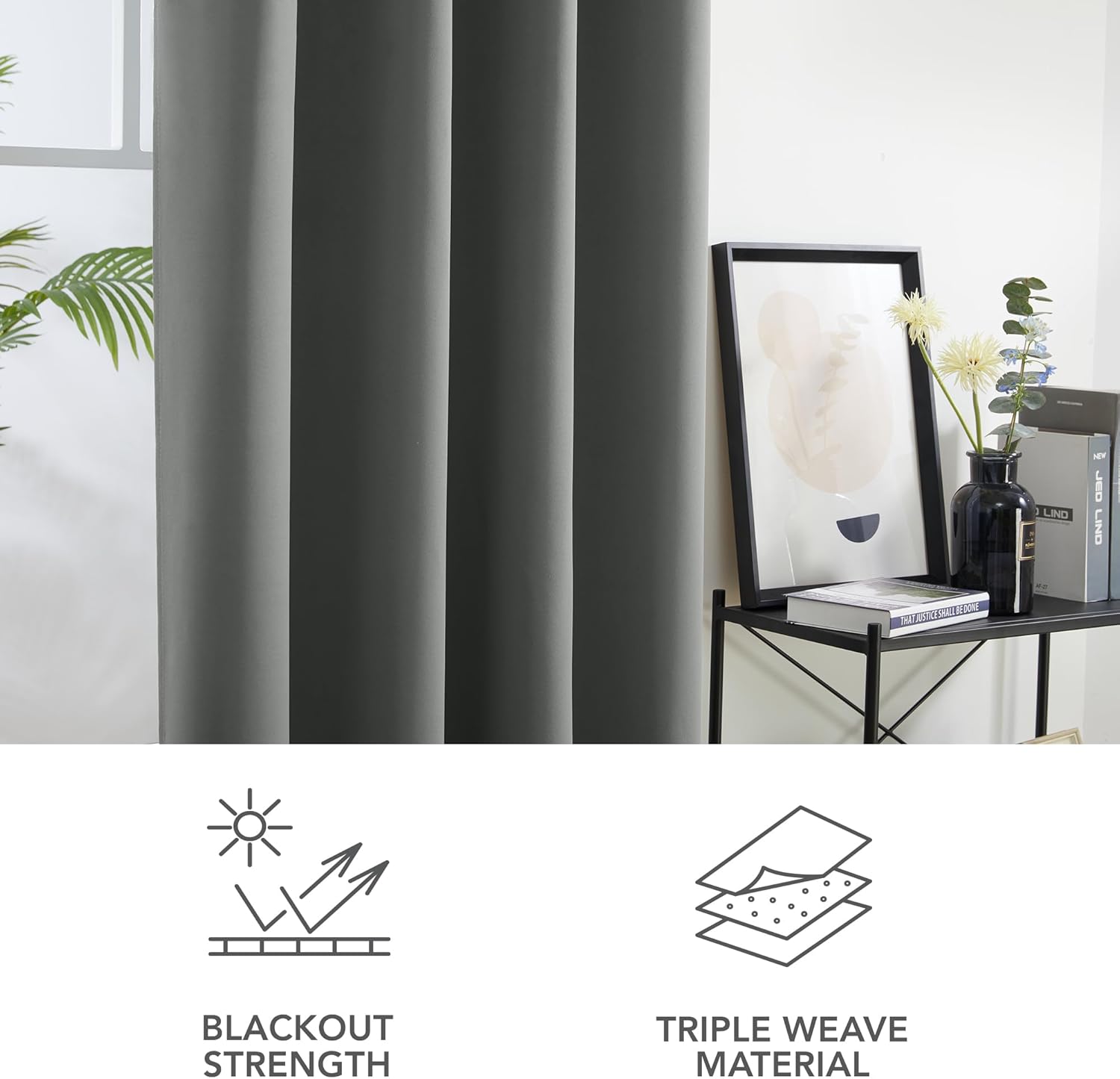 Deconovo Blackout Curtains Eyelet Super Soft Thermal Insulated Ring Top Blackout Curtains for Nursery 46 x 54 Drop Inch Dark Grey 2 Panels