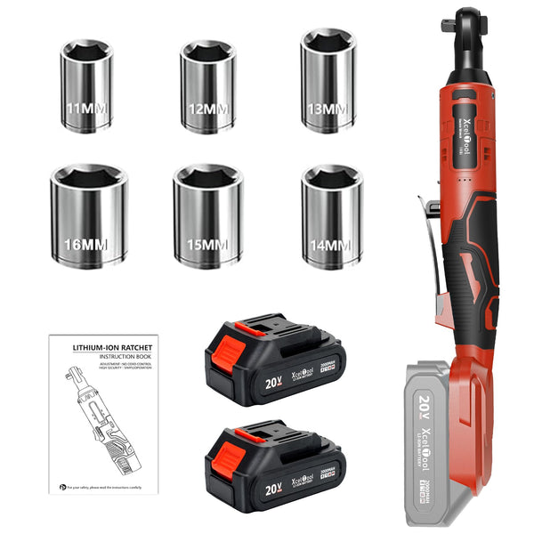 Funnyway 20V Cordless Ratchet Wrench, 3/8”Cordless Ratchet, Max Torque 80N.m, 320RPM Power Battery Ratchet with Variable Speed, Including 2 x 2.0Ah Batteries, LED Light, 6 Sockets (Red)