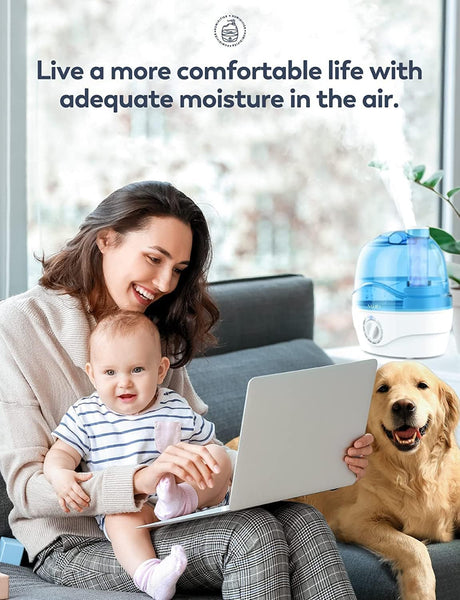 Humidifiers, 2.2L Humidifier for Bedroom Baby Room with 28dB Quiet, Air Cool Mist Humidifiers for Home with 360 Rotation Nozzle, BPA-Free, Wide