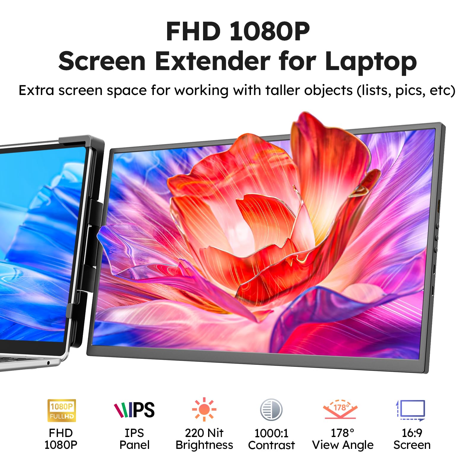 Dopesplay Laptop Screen Extender Monitor,15.6" FHD 1080P IPS External Portable Monitor for Laptop,Plug & Play Dual Screen Monitor for 13.3"-17" Laptops,Compatible with Mac,Wins,Chrome,Android,Dex