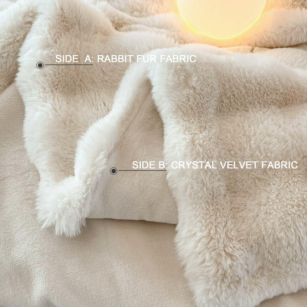 Faux Rabbit Fur Throw Blanket, Luxury Soft Warm Bubble Blanket for Bed, Couch, Sofa, Beige, 152 X 203 CM