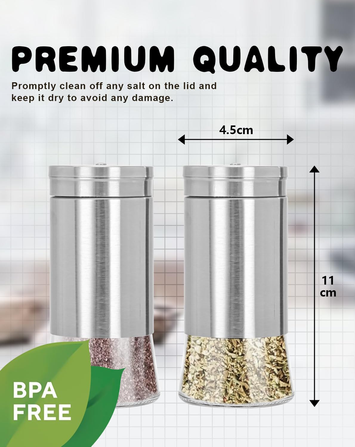 Salt and Pepper Grinder Set, Adjustable Coarseness Salt Shakers, Premium Ceramic Glass Body Salt and Pepper Mills [Without Spice Content]