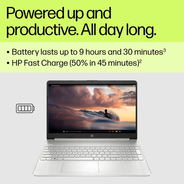 HP 15.6" Laptop | AMD Ryzen 3 7320U Processor | 8 GB RAM | 256 GB SSD | AMD Radeon Graphics | FHD Display | Up to 11hrs 15 mins battery | Win 11 | Dual Speakers | Jet Black | 15-fc0038sa