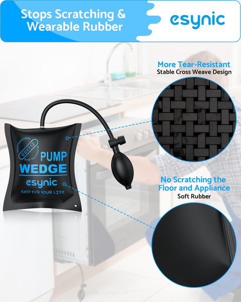 eSynic 3Pack Air Wedge Pump up Bag Inflatable Wedge Winbags Smooth TPU Air Bags for Lifting Door Air Wedge Door Lifter Pump Load-Bearing 297 Pounds/134KG with 4 Plastic Wedges-Blue