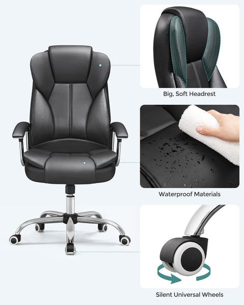 SONGMICS Office Chair, Desk Chair, Gaming Chair with Armrests, Swivel Computer Chair, Executive Office Chair, Adjustable Height, Tilt Function, Home Office, Study, Ink Black OBG57BUKV1