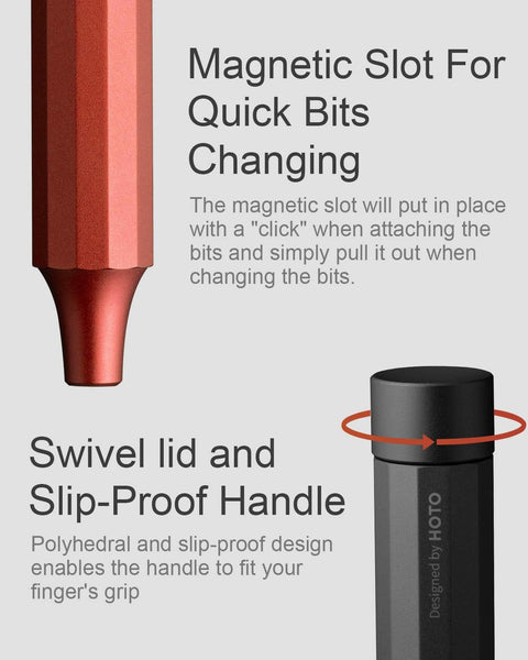 HOTO Precision Screwdriver Set, 24-in-1 Multi-Bit Screwdriver, Mini Hand Set with 12 Double End S2-Steel Bits, Ideal for Phone/Glasses/Watches/Laptop, Cinnabar Red