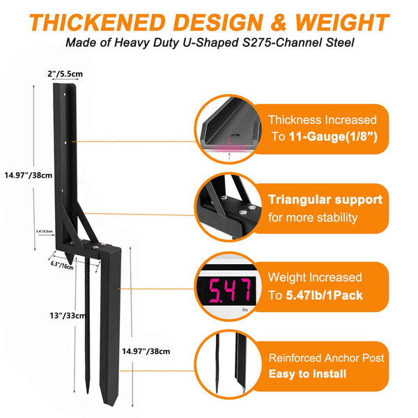 Fence Post Repair Spike - 2 Pack Heavy Duty Fence Post Support Ground Spike for Tilted or Broken Wooden Fence Posts, Durable Garden Fencing Solution