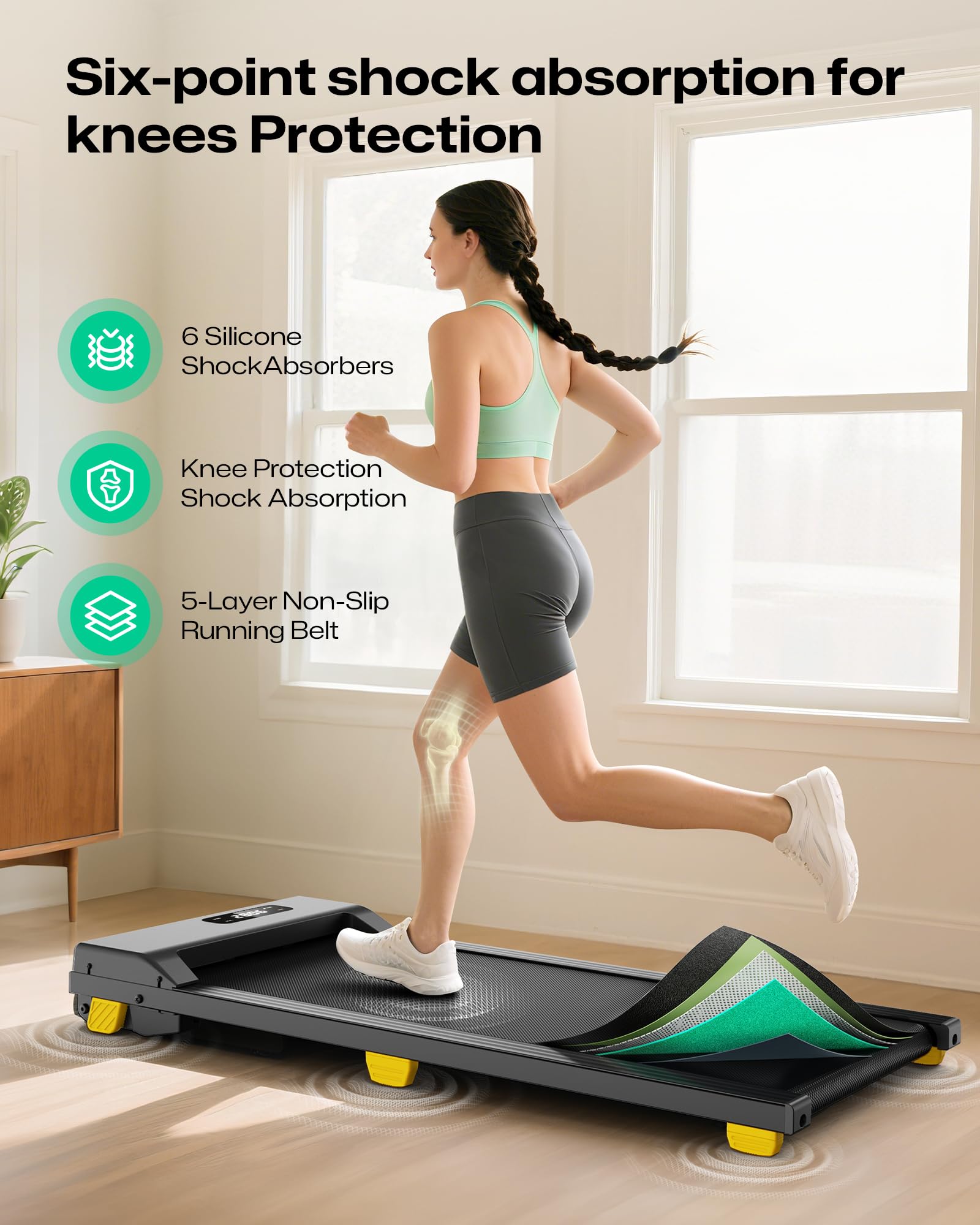 Walking Pad Compact Treadmills for Home, Under Desk Treadmill equipped with 38x90cm Walking Area, Walk Pads 1-6 km/h with Shock Absorption, Remote Control and LED Display, Quiet Motor