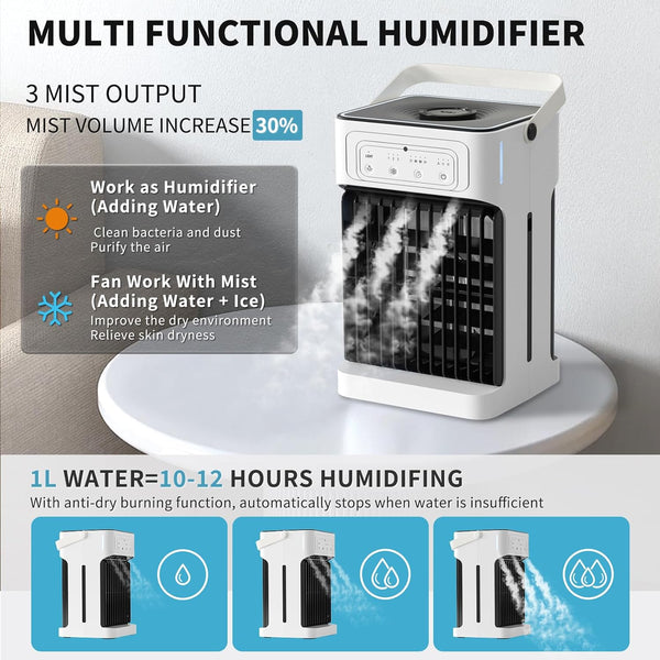 Portable Air Conditioner with Remote Control,Dual Motor & Dual Fan,1100ML Mini Air Conditioning Unit 2-8H Timer 6 Led Lights 3 Speeds 3 Mist Mode,USB Air Cooler Fan for Home Bedroom